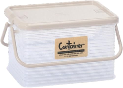 サンコープラスチック(SankoPlastic) 収納ケース コンテナー M ソフトベージュ 日本製 幅38.0×奥行24.5×高さ22.2cm 容量：9.8L シンプル ボックス 蓋付 取手付 ハンドル 透明 整理 アウトドア レジャー 171870