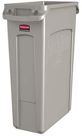 Rubbermaid Commercial Products Slim Jim Plastic Rectangular Trash/Garbage Can with Venting Channels, 23 Gallon, Beige (FG354060BEIG)
