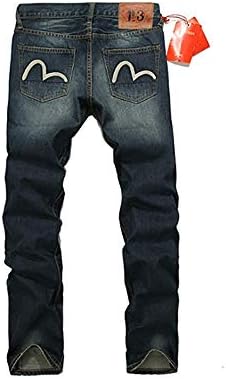 Dlayoo Men's Evisu Washed Old Straight Jeans Hip Hop Loose Trousers