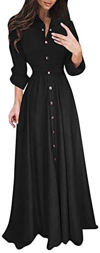 Clearance Sale! Wintialy Womens Lady Casual Fashion Long Sleeve Lapel Maxi Long Dress Solid Shirt Dress