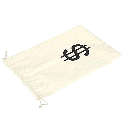 Robber Large Fake Money Drawstring Bag Pouch with Dollar Sign Design Humorous Party Favor Carry Bag 16 x 11 inches Cream