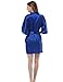 Sunnyhu Silk Kimono Robes for Women, Short, Sexy Satin, Waist Tie with Sleeves(M, Sapphire)