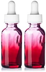 1 OZ RED Shaded Glass Boston Round Bottle Glass Pipette w/ white rubber bulb- Pack of 2