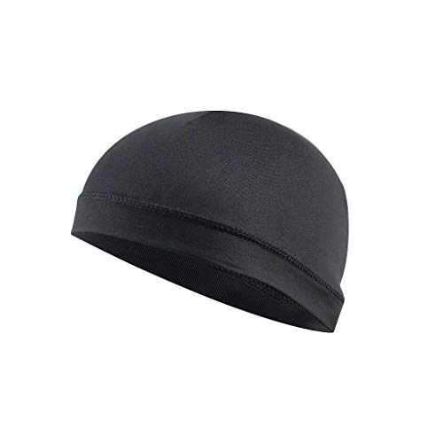MIS1950s Elastic Beanie Dome Cap Sweatband Moisture Wicking Cooling Skull Cap Inner Liner Helmet (Black)