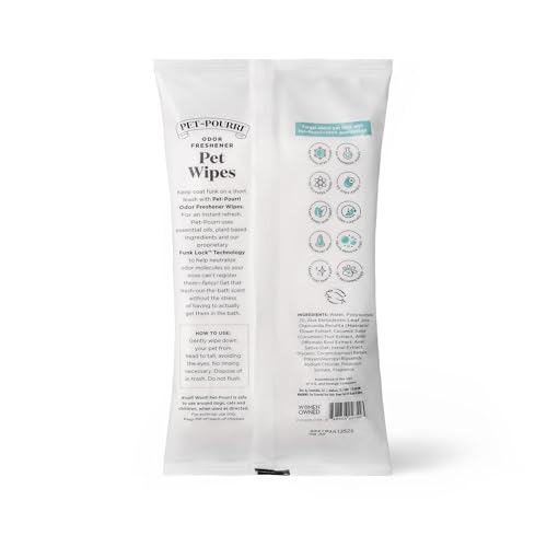 POO-POURRI PAWSITIVELY FRESH DEODORIZING PET WIPES – QUICK CLEANING WIPES FOR DOGS & CATS – PLANT BASED INGREDIENTS – VET RECOMMENDED – CLEANER ODOR REMOVER WIPES FOR PAW, FUR & SKIN SOOTHING