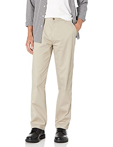 IZOD Uniform Young Men's Classic Fit Flat Front Twill Pant, beige, 34x32