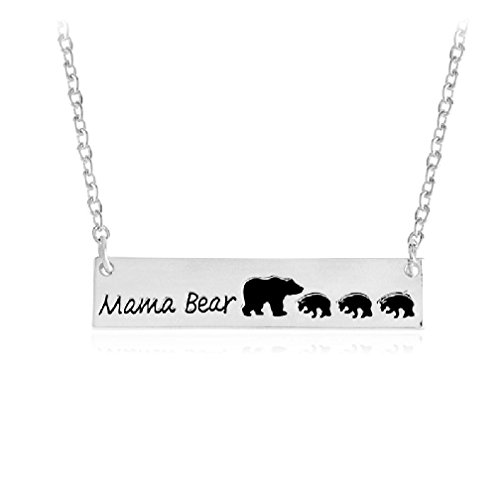 Letter Love Sweet MAMA Bear Bar Necklace - Perfect Mother s Day gift Love Mom Silver Gold bar 3 Cubs set of three (Silver Four Beas)