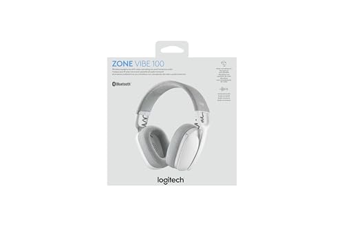 Logitech Zone Vibe 100 Lightweight Wireless Over Ear Headphones with Noise Canceling Microphone, Advanced Multipoint Bluetooth Headset, Works with Teams, Google Meet, Zoom, Mac/PC - Off White