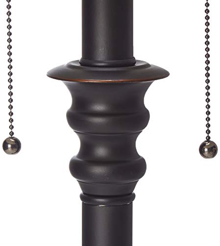 Kenroy Home Floor Lamp with Bronze Finish, Dual On/Off Pull Chains, 60 Inch Height, White Natural Linen Shade