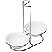 MyGift Set of 2 Ceramic Spoon Rest, Upright Ladle Holder Ceramic Dish with Silver Stainless Steel Rack