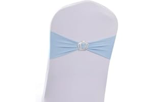10 Pcs Spandex Chair Sashes with Crown Buckle Slider, Stretch Chair Cover Bands Ties for Wedding, Banquet, Gala, Corporate Ev