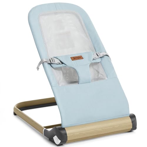 Jimglo Baby Bouncer, Foldable Infant Bouncer for Babies, Portable Baby Bouncer Seat with Adjustable Height(Mesh, Blue)