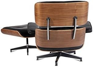 ModStone - Recliner Lounge Chair and Ottoman Heavy Duty Rust Free Aluminium Frame - Visco Elastic Foam Black Grain Italian Leather 7 Layer PALISANDER Plywood