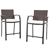 LOKATSE HOME Bar Stools Counter Height Chair Set of 2 Wicker Decoracted Patio Furniture with Armr...