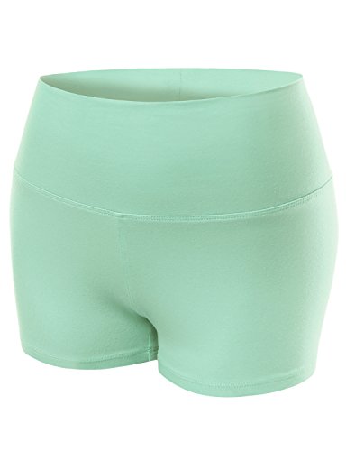 Basic Foldover Waistband Workout Yoga Shorts Mint Size M