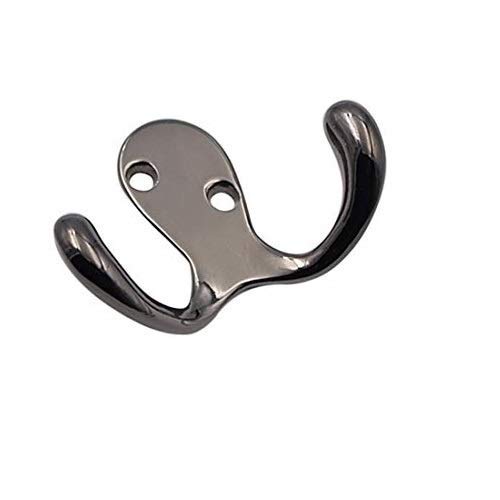 JOMA-E Shop Double Hook Hanger|Wall Mounted Dual Hooks|5 Pack with 10 Pieces Screws|Dual Kitchen Towel Hook|Small |Black|Brushed Nickel Towel Robe Hat Coat Hook