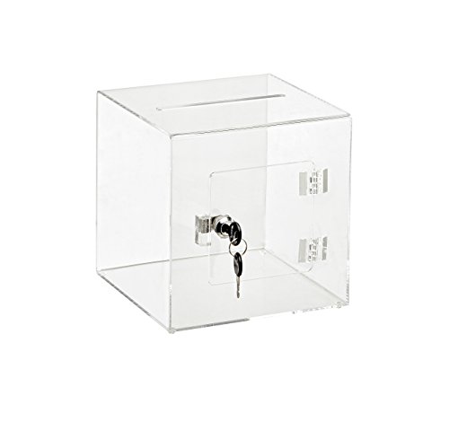 AdirOffice Acrylic Ballot Box Donation Box with Easy Open Rear Door (8x8x8, Clear)