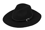 Dantiya Women's Wide Brim Wool Fedora Panama Hat with Belt