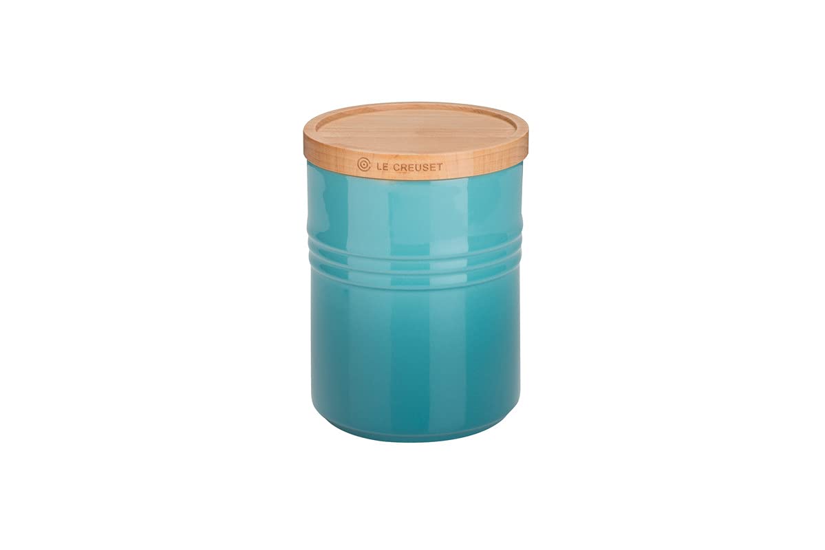 LE CREUSET Stoneware Storage Jar with Wooden Lid, 10cm, 540ml, Caribbean, 91044401490099, Teal — image 1