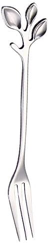 Gaddrt Three-Dimensional Leaf Handle Coffee Spoon Fruit Fork Cutlery Kitchen Tableware Great for Coffee Shop Bar Restaurant (Silver)