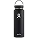Hydro Flask Water Bottle - Stainless Steel & Vacuum Insulated - Wide Mouth with Leak Proof Flex Cap - 40 oz, Black primary