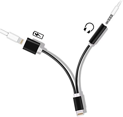 iphone 7 Adapter Lightning to 3.5mm Headphone Jack Audio Converter Cable 2 in 1 Lightning Charger and Earphone Music Listenning Multifunctional Adapter for iphone 7/7 Plus (Black)