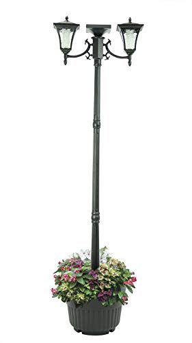 Sun-Ray 312014 Vittoria 2-Head Solar LED Lamp Post & Planter, Batteries Included, 7', Black