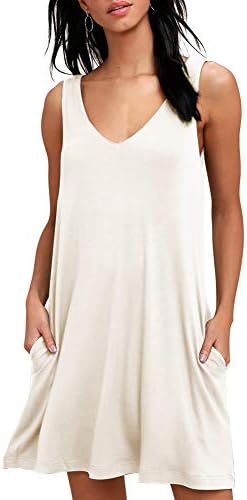 BISHUIGE Women Summer Casual T Shirt Dresses Beach Cover up Plain Pleated Tank Dress