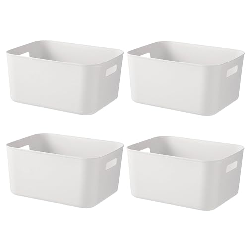 Storage Box 4 Pcs, Home And Organizers Cupboard Boxes With Handles, Wardrobe Organiser Box, Kitchen Storage, For Pantry Plastic Box (WHITE)
