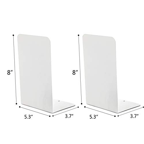 VONDERSO Bookends White, Metal Bookends Heavy Duty for Shelves Decor Home Office, Unique White Bookends Supports Anti-Slip for Kids Girls(2 Pair- 7.8 inches)