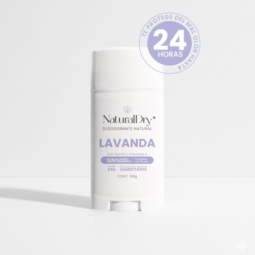 NaturalDry - Desodorante Natural Mujer - Sin Aluminio - Sin Parabenos - No obstruye los poros - Elimina el mal olor - NO HUELES - En barra olor Lavanda para axilas - Duración de 24h (1 unidad)