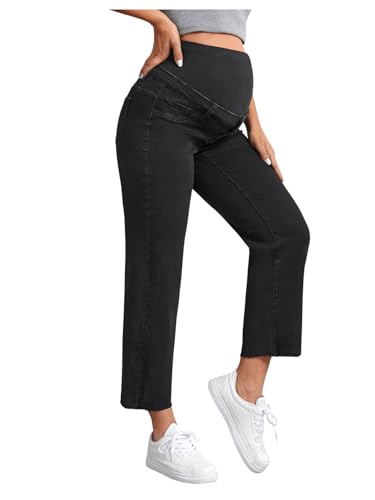 Photo 1 of SHENHE Women's Maternity Jeans Over Belly High Waist Raw Hem Comfy Stretch Jean Denim Pants Black M