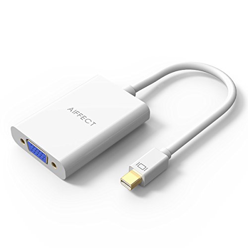 [Built-in Audio] AIFFECT Mini DisplayPort (Thunderbolt Port Compatible) to VGA Converter For Apple Macbook, Google Chromebook and More - White