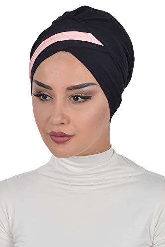 Instant Turban Cotton Scarf Head Wrap Cancer Chemo Headwear Two Colored Black - Thumbnail 2
