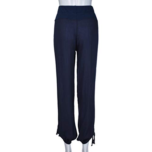 TIFENNY Fashion Harlan Trousers for Women Solid Buttons Cotton and Linen Casual Loose Trouser Wide Leg Pants Close The Foot Blue