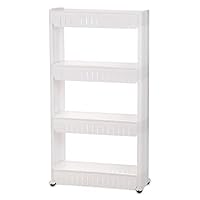 Gap Storage Organizer, FOME 4 Tier Mobile Shelving Unit Organizer Slide Out Storage Tower Slim Storage Tower Rack with Wheels Pull Out Pantry Shelves Cart for Kitchen Bath Room Narrow Spaces