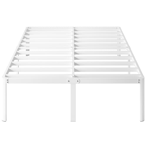 Yicensen Base Cama Queen de 46 cm de Altura, Metal Base Queen Size con Patas Redondeadas de Esquina, Plataforma Resistente Cama Muy Resistente Fácil Montaje, Sin Ruido, No Necesita Somier, Blanco
