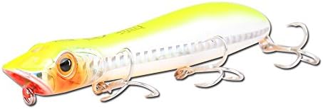Kingdomfishing Surface Topwater Popper 3D Eye Hard Fishing Lures 110mm 12.6g(opprox.4-1/3inches,3/7OZ) 125mm 17.8g(opprox.5inches,3/5OZ) (Chartreuse, 4-1/3" 3/7OZ)