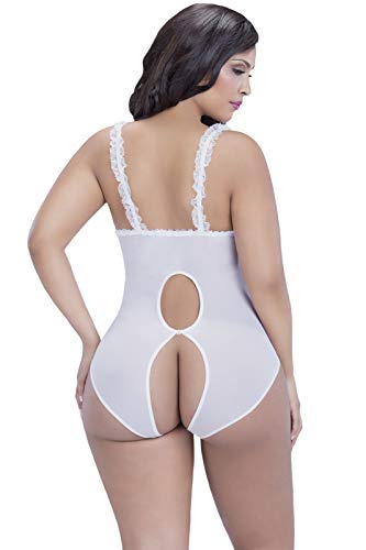 Oh là là Chéri Women's Lingerie Crotchless Teddy Plus Size Amber Open Cup White QU - Thumbnail 4