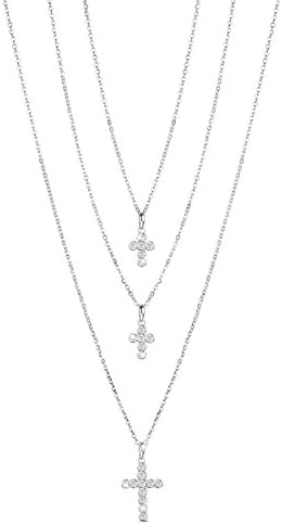 925 Sterling Silver Multi Layered Necklace with Three Cross AAA Zircon Pendant for Woman, Jewerlly for Women