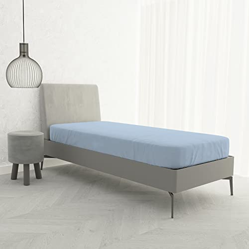 Lenzuolo Sotto MAX COLOR con Angoli Elasticizzati da 25 cm Letto Singolo 90x200 cm, 100% Cotone Made in Italy - Tinta Unita AZZURRO