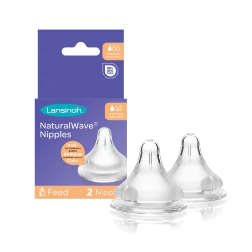 Lansinoh NaturalWave Baby Bottle Nipples, Slow Flow, Size 2S, Anti