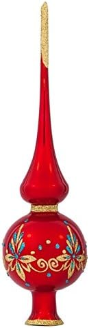 Christmas Tree Topper – Unique Collection of Blown Glass Xmas Tree Finials – Mouth-blown, hand-painted Treetop Glass Season Decorations, Beautiful, Classic Christmas Tree ornaments, 10 inch,AriadneRed