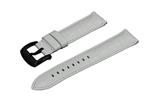 SWISS REIMAGINED Watch Band - White Leather - Brushed Steel Black Buckle - 24mm