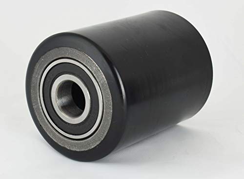Pallet Jack/Truck Full Set (8 pcs) Steering Wheels 7"x 2" Pair with Front Load Roller 3" x 3.75" Pair with Bearings ID 20mm Poly Tread Black with Entry Exit Roller and Protective Caps