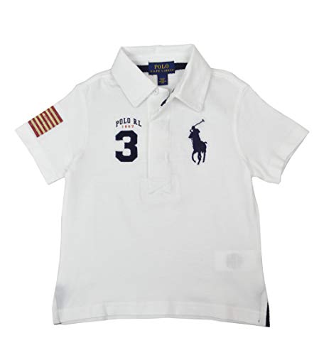 Polo Ralph Lauren Boys Big Kids Big Pony USA Polo Shirt White Blue (X-Large (18-20))