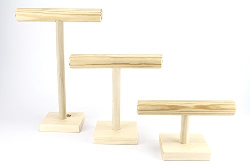 Jewelry Display Set/Three Piece/Natural Wood Color T-Bar Displays/Bracelet Watch Stands/Craft Show/Boutique Retail Rack/3 pc Natural