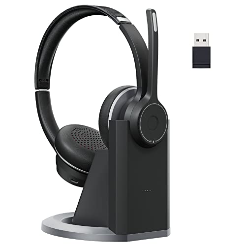 Wireless USB Headset with Dual Noise Cancelling Microphone, 22Hrs