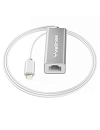 Adaptador Lightning a Ethernet de aluminio para iPhone iPad, iPhone iPad a Ethernet Cable adaptador Conectar el perno Lightning a Internet Lan Ethernet a través de puerto RJ45, Plateado