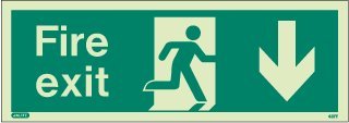Jalite Photoluminescent Fire Exit Arrow Down Safety Sign